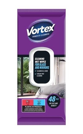 VORTEX-Влажные хозяйственные салфетки для стекол Vortex с клапаном 48 шт-4823071662771