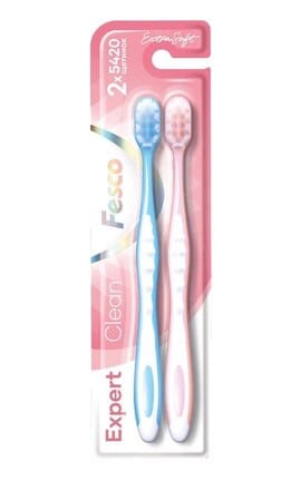 FESCO-Набор зубных щеток Fesco Expert Clean Soft мягкие розовые и голубые 2 шт-4820204702311-