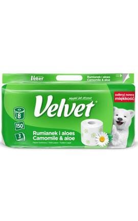 VELVET-Туалетний папір Velvet Ромашка&Алое Вера тришаровий 8 шт-5901478999030-
