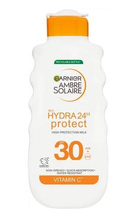 AMBRE SOLAIRE-Сонцезахисне водостійке молочко Garnier Ambre Solaire Hydra 24h Protect High Protection Milk SPF30 Зволоження 24 години 175 мл-3600542624916-