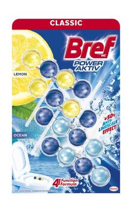 BREF-Туалетные блоки для унитаза Bref Сила Актив Лимонная и океанская свежесть 4 шт-9000101309409-