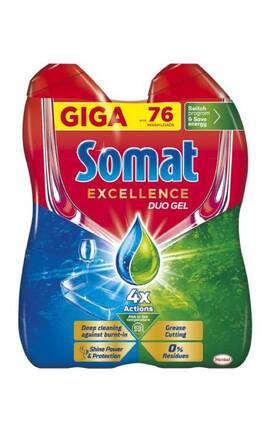 SOMAT-Гель для мытья посуды в посудомоечной машине Somat Exellence Duo Gel Антижир 684 мл + 684 мл-9000101819199-