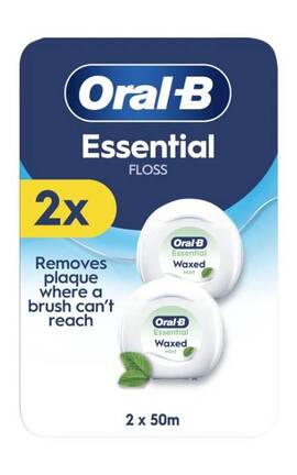 Oral-B-Зубная нить Oral-B Essential Floss, мятная, вощеная 2 катушки по 50 м-8006530045995-