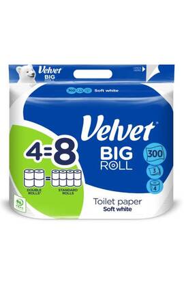 VELVET-Туалетная бумага Velvet Soft White ecoROLL 4 рулона, 3 слоя, 300 листов-5901478007780