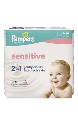 PAMPERS-Серветки вологі дитячі Pampers Sensitive 3x80 шт-8006530134521-