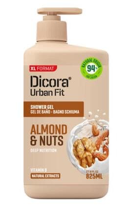 DICORA URBAN FIT-Гель для душу Dicora Urban Fit Живильний з вітаміном В Мигдаль та горіхи 825 мл-8429871993235-