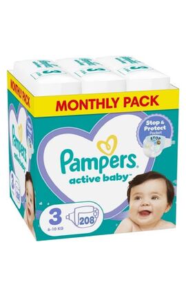 PAMPERS-Подгузники Pampers Active Baby 3 (6–10 кг) 208 шт-8001090910745-