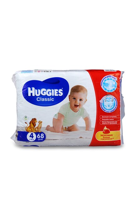 Подгузники детские Huggies Classic Mega размер 4 вес 7-18 кг 68 шт