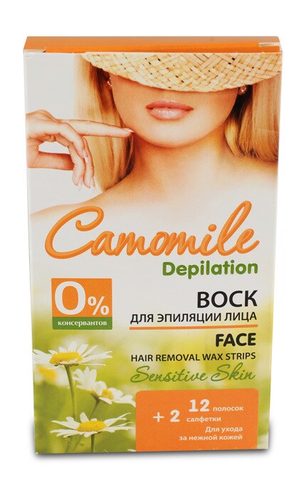 CAMOMILE DEPILATION-Восокові смужки для депіляції обличчя Camomile Depilation, 12 шт-4823015924958