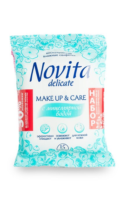 NOVITA-Набір вологих серветкок Novita Make up & Intimate,30 шт-4823071616248