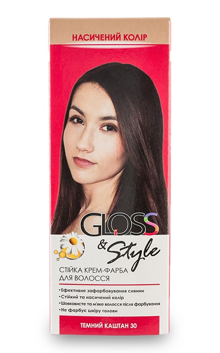 Крем-краска для волос стойкая Gloss&Style 30 темный каштан 130 мл | Watsons