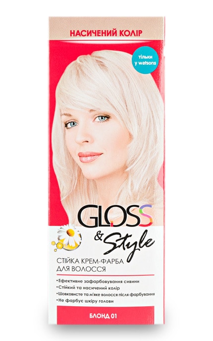 GLOSS and STYLE-Крем-фарба для волосся стійка Gloss&Style 01 Блонд 130 мл-4823001603744