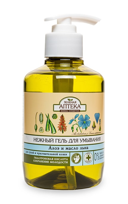 ЗЕЛЕНА АПТЕКА-Нежный гель для умывания Зеленая аптека Алоэ и масло льна-4823015907821