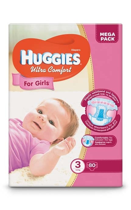 Подгузники детские Huggies Ultra Comfort для девочек размер 3 5-9 кг 80 шт