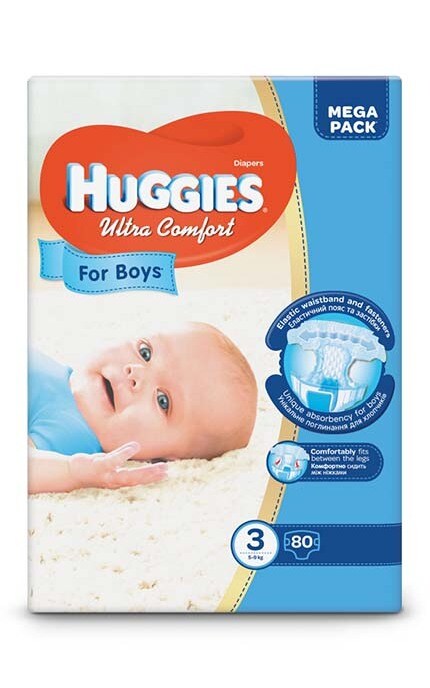 Подгузники детские Huggies Ultra Comfort для мальчиков размер 3 вес 5-9 кг 80 шт