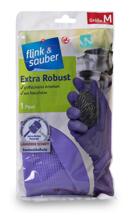 FLINK & SAUBER-Перчатки хозяйственные Flink&Sauber экстрапрочные размер М 1пара-4305615392271