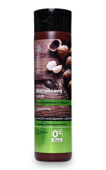 Шампунь Dr.Sante Macadamia Hair Восстановление и Защита с маслом макадамии и кератином Для ослабленных волос