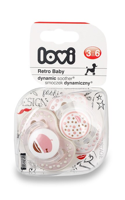 Пустышка силиконовая динамическая Lovi Retro Baby для ребенка 3-6 месяцев 2 шт
