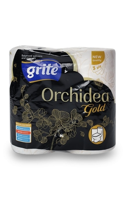 GRITE-Туалетная бумага Grite Orchidea Gold трехслойная, 4 рулона-4770023348095