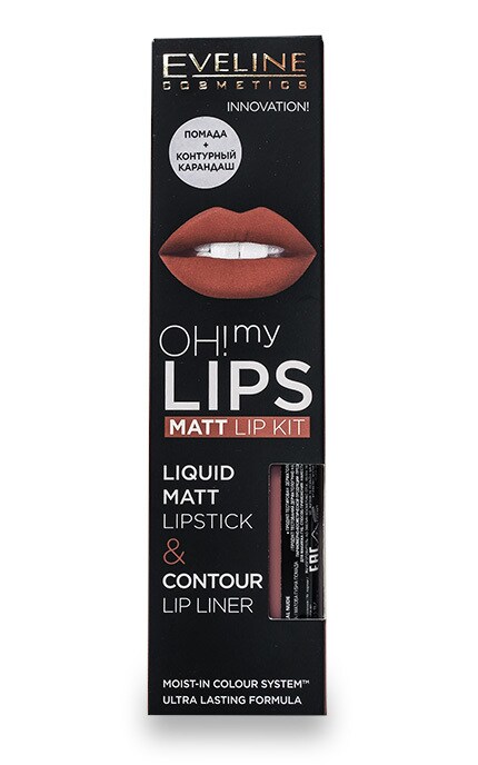EVELINE-Набір Eveline Cosmetics Oh! My Lips: матова рідка помада + контурний олівець для губ, 01 - Neutral Nude-5901761966671