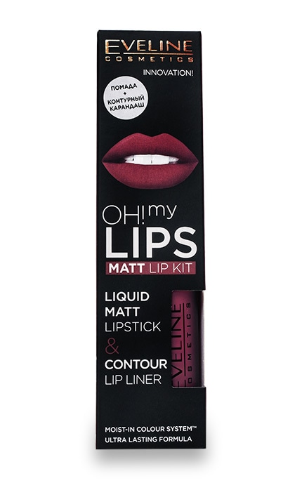 EVELINE-Набор Eveline Cosmetics Oh! My Lip: матовая жидкая помада + контурный карандаш для губ, 06 - Cashmere Rose-5901761966725