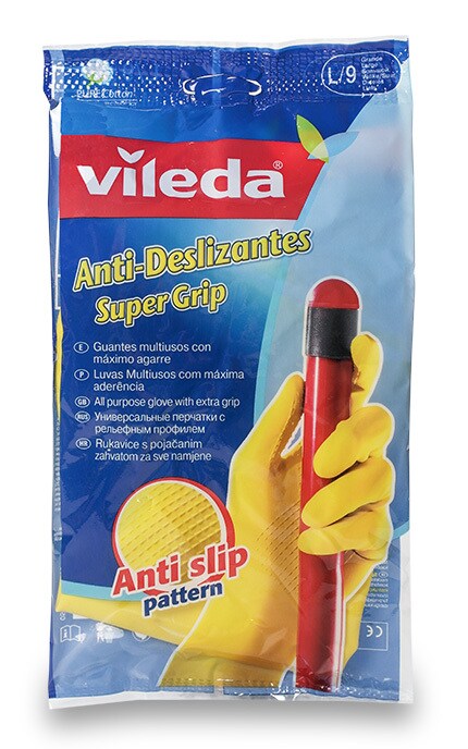 VILEDA-Перчатки Vileda Super Grip Латексные Хозяйственные, размер L-4023103092624