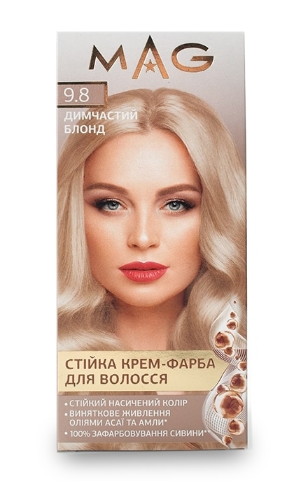 M.A.G.-Крем-краска для волос устойчивая M.A.G. оттенок 9.8 дымчатый блонд 120 мл-4823001606356
