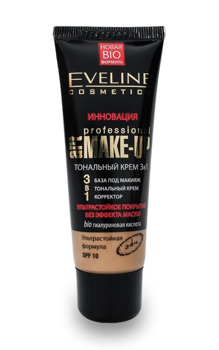 EVELINE-Ультрастойкий тональный крем Eveline Cosmetics 3 в 1 Art Professional Make Up SPF-10, натуральный-5901761993790