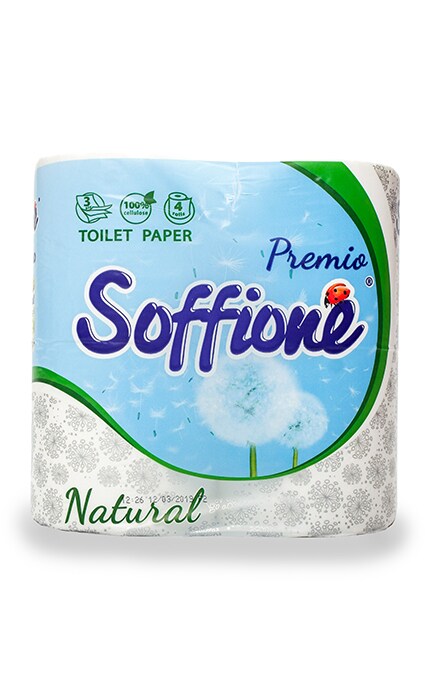 SOFFIONE-Папір туалетний Soffione Natural, білий 3-х шаровій з гільзою-4820003833056