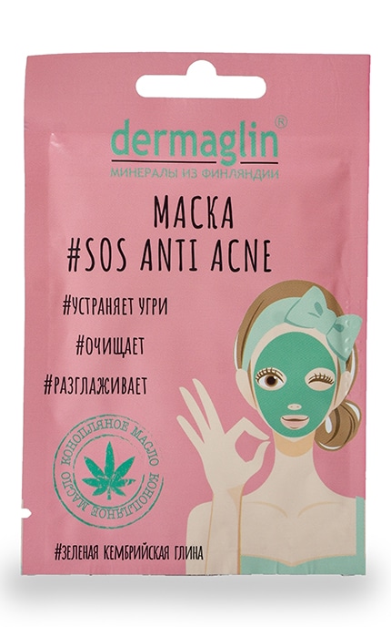 DERMAGLIN-Маска для лица Dermaglin #SOS Anti Acne с зеленой кембрийской глиной-4260119410053