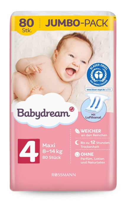 Подгузники детские Babydream Maxi Jumbo-pack размер 4 8-14 кг 80 шт