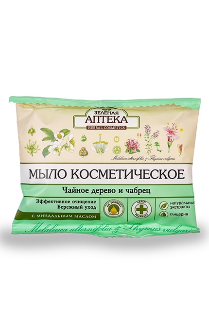 ЗЕЛЕНА АПТЕКА-Мыло косметическое Зеленая аптека Чайное дерево и чабрец-8588005625913