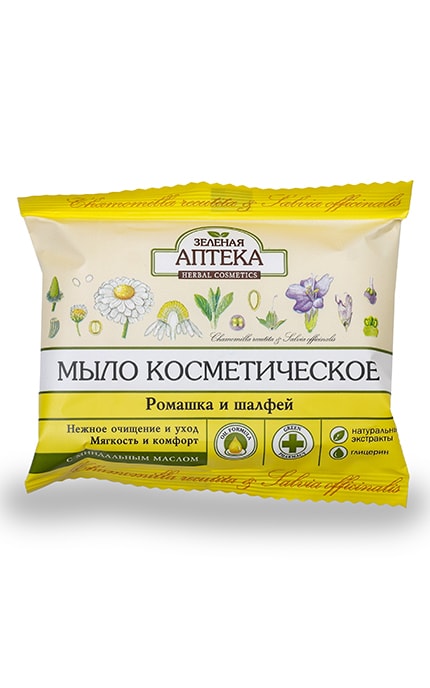 ЗЕЛЕНА АПТЕКА-Мыло косметическое Зеленая аптека Ромашка и шалфей-8588005625906