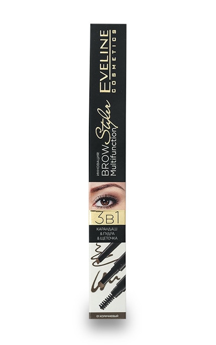 EVELINE-Стайлер для брів Eveline Cosmetics Brow Styler 3 in1 Multifunction, 01 - Medium Brown-5901761965841