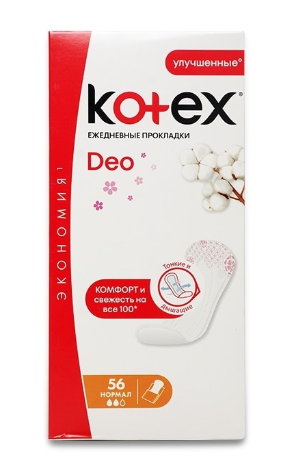 Ежедневные Прокладки женские гигиенические Kotex Normal Deo 56 шт
