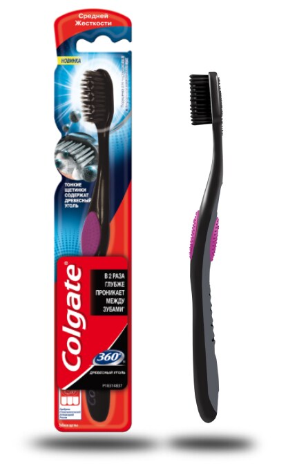COLGATE-Многофункциональная зубная щетка Colgate 360 Древесный уголь средней жесткости -6910021100228