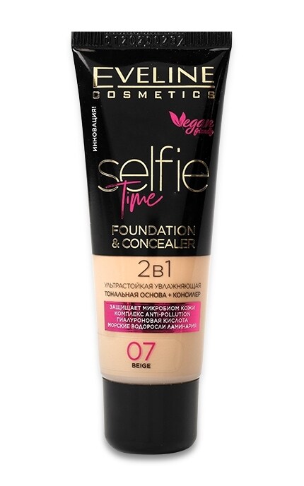 EVELINE-Тональна основа-коректор Eveline Cosmetics Selfie Time 2in1 тон 07 Beige -5903416004776