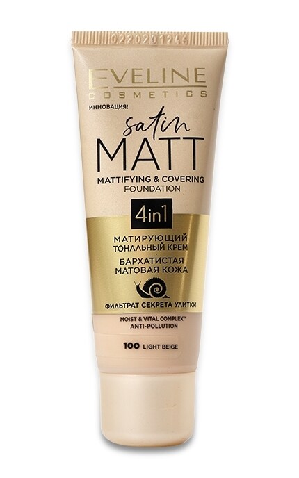 EVELINE-Тональный крем Eveline Cosmetics Satin Matt 4in1 матирующий тон 100 Light Beige -5901761997873