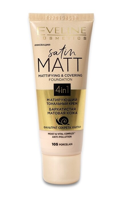 EVELINE-Тональный крем Eveline Cosmetics Satin Matt 4in1 матирующий тон 105 Porcelain -5901761997880