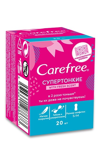 CAREFREE-Ежедневные прокладки Carefree Супертонкие with Fresh scent-3574661288673