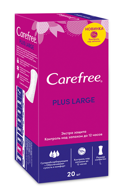 CAREFREE-Щоденні прокладки Carefree Plus Large, 20 шт-3574661606248