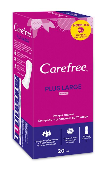 CAREFREE-Щоденні прокладки Carefree Plus Large Fresh ароматизовані, 20 шт-3574661606231