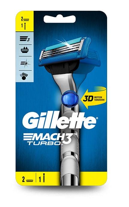 GILLETTE MACH-3-Бритва Gillette Mach3 Turbo 3D c 2 cменными кассетами-7702018529209