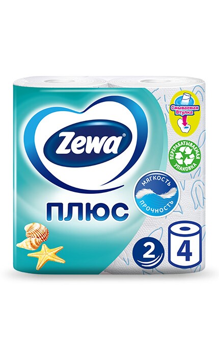 ZEWA-Туалетний папір Zewa Плюс з ароматом свіжості океану, 2 шари, 4 рулона-4605331017305