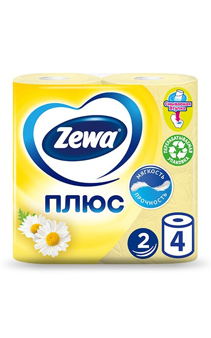 ZEWA-Туалетная бумага Zewa Плюс с ароматом ромашки, 2 слоя, 4 рулона -4605331030304