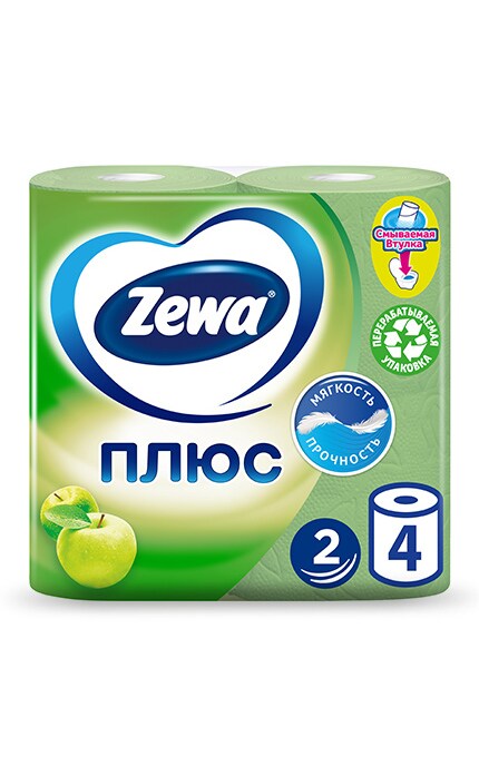 ZEWA-Туалетная бумага Zewa Плюс с ароматом яблока, 2 слоя, 4 рулона -4605331019309