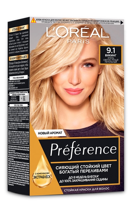 Краска для волос L’Oreal Paris Preference 9.1 Викинг очень светло-русый пепельный 1 шт