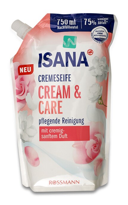 Жидкое мыло для рук Isana Cream & Care Rossmann Со сливочно-нежным ароматом Запаска