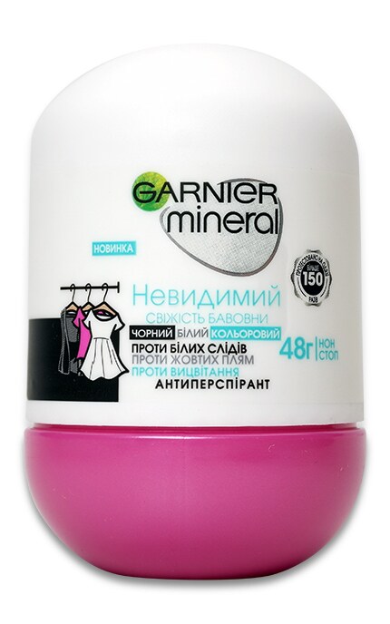 GARNIER BODY-Роликовый дезодорант женский Garnier Mineral Невидимый, Свежесть хлопка 48 часов Нон стоп-3600542310314