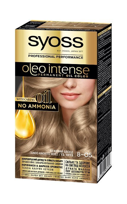 Краска для волос стойкая без аммиака Syoss Oleo Intense тон 8-05 бежевый блонд 115 мл